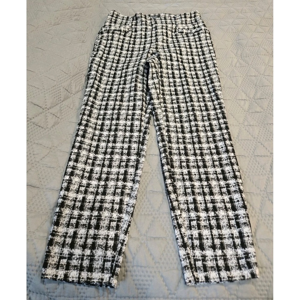 Womens Black & White SOHO Apparel Pull On Pants Polyester Stretch 1X